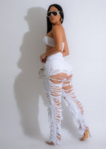  Back view of Get Lucky Ripped Jeans White with belt loops and faded finish