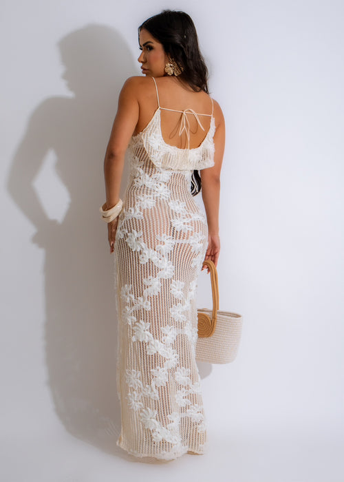 Ethereal Blossom Knit Maxi Dress Nude