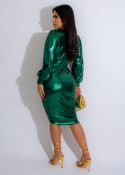 Beauty Secret Metallic Mini Dress Green