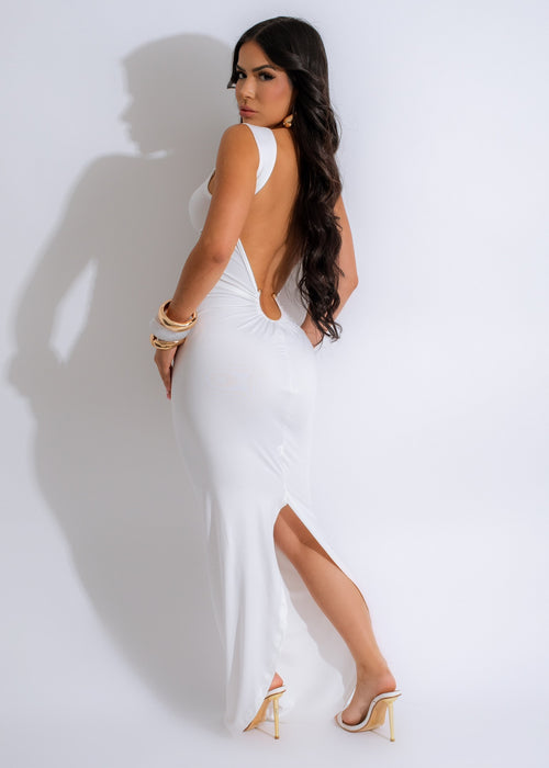 Everything With You Maxi Dress Ruched White - Front view with elegant ruched detailing and flowy silhouette for a timeless and versatile look