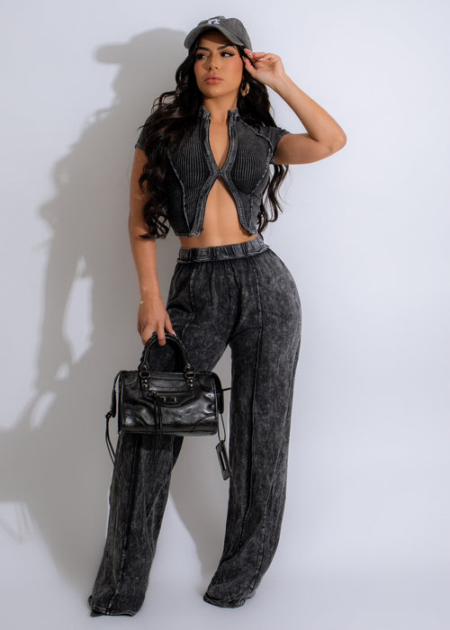 Black ribbed legging set featuring a comfortable and stylish design