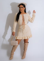 New Chances Knitted Skirt Set Nude - Two-piece knitted skirt set in a flattering nude hue