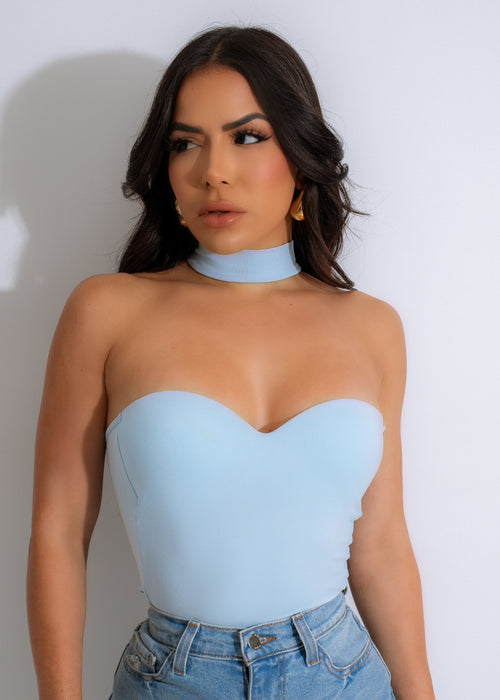 Blue heavy bodysuit with falling design, perfect for a stylish and comfortable look