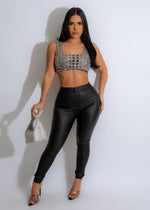 Shimmering silver crop top adorned with dazzling diamond embellishments for women