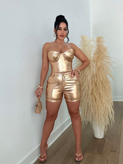 My Way Metallic Short Set Gold