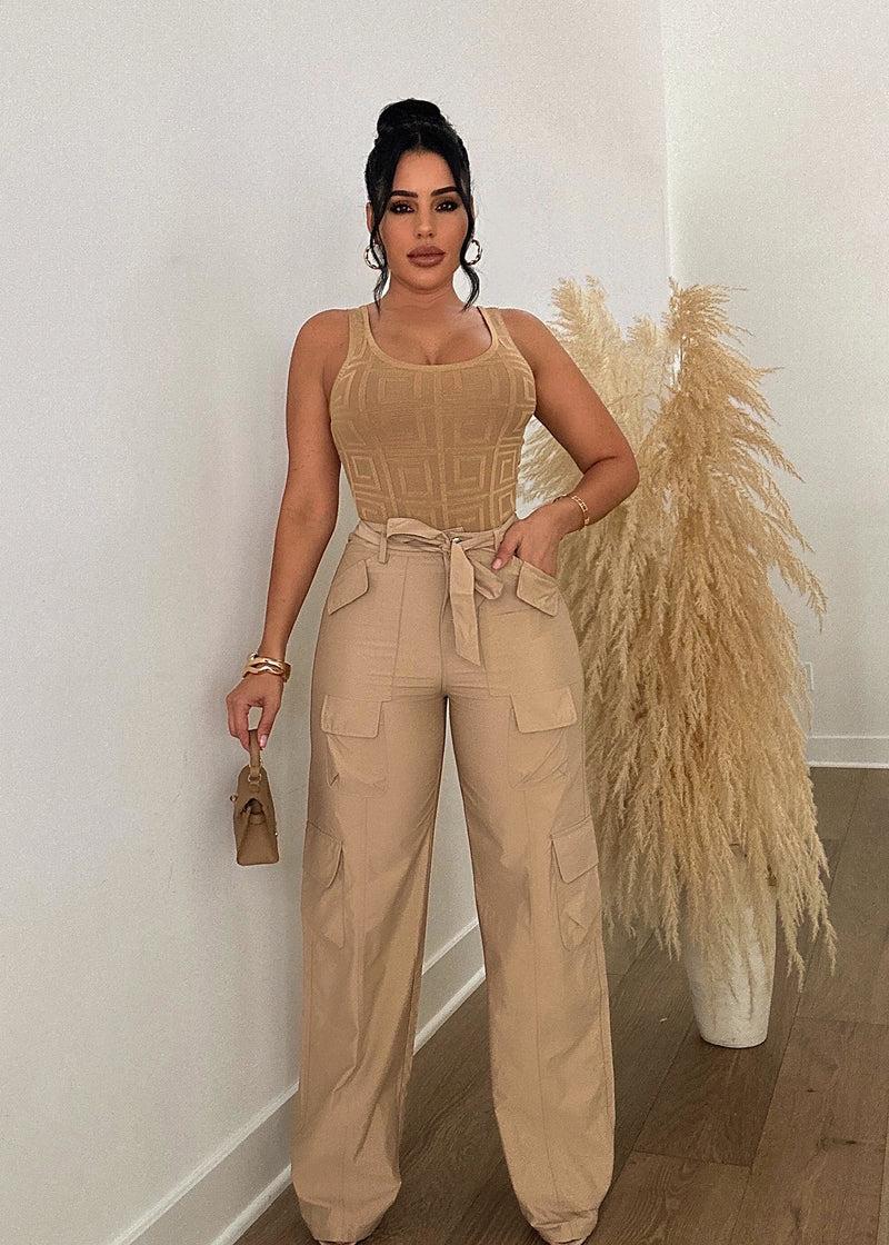 Feeling Amazing Cargo Pant Set Nude