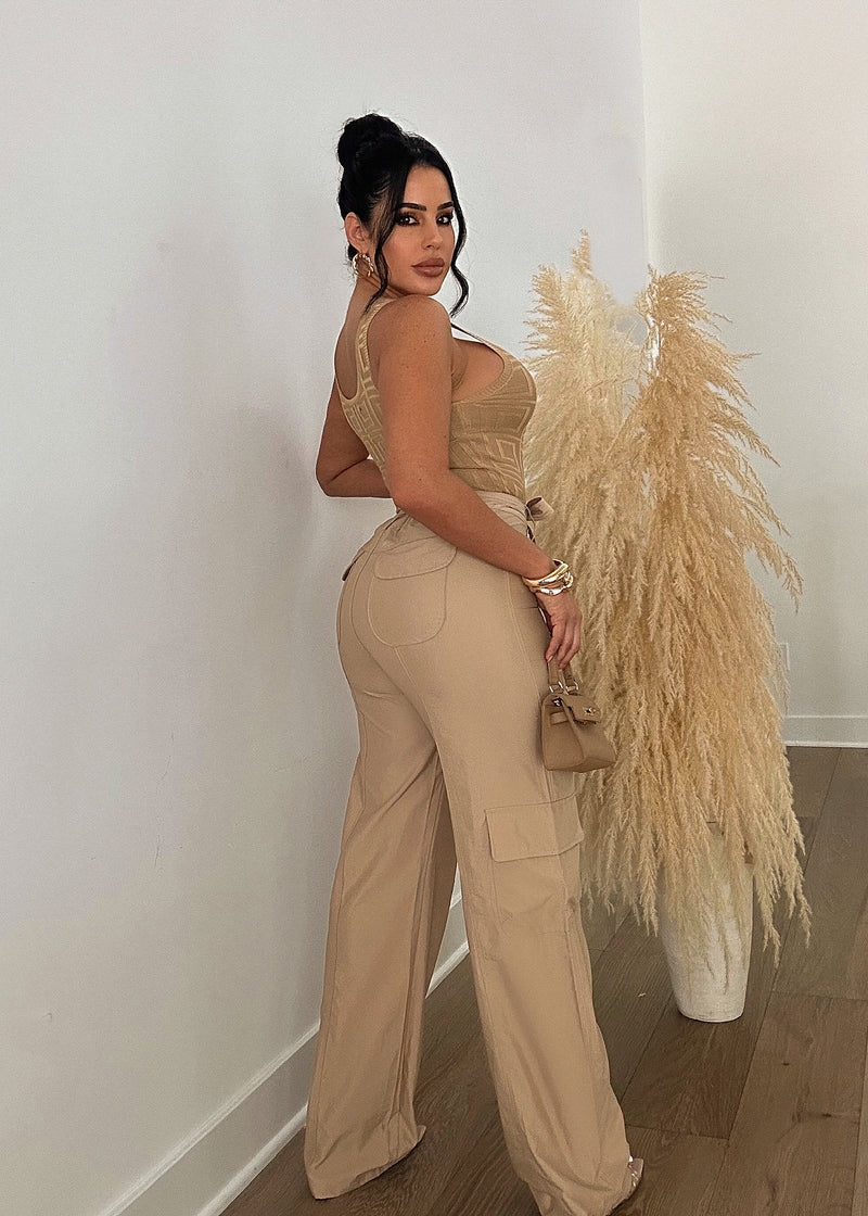 Feeling Amazing Cargo Pant Set Nude