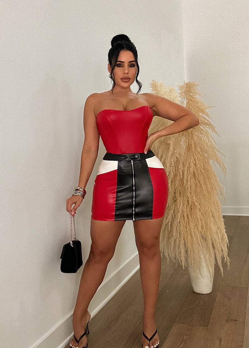 Always Ready Faux Leather Skirt Set
