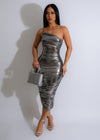 A Woman's Worth Metallic Ruched Midi Dress Silver