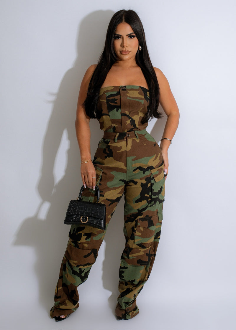 Intimidate You Cargo Camo Jumpsuit