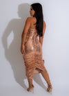 Midnight Dreams Sequin Ruched Midi Dress Gold