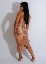 Midnight Dreams Sequin Ruched Midi Dress Gold