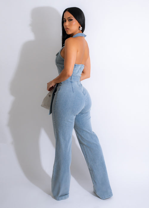 I Don't Lie Rhinestones Jumpsuit Light Denim