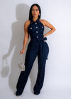 I Don't Lie Rhinestones Jumpsuit Dark Denim - A stylish denim jumpsuit adorned with shimmering rhinestones