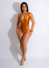 Seashell Rhinestones Metallic Swimsuit Orange