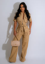 Between Them Cargo Jumpsuit Nude