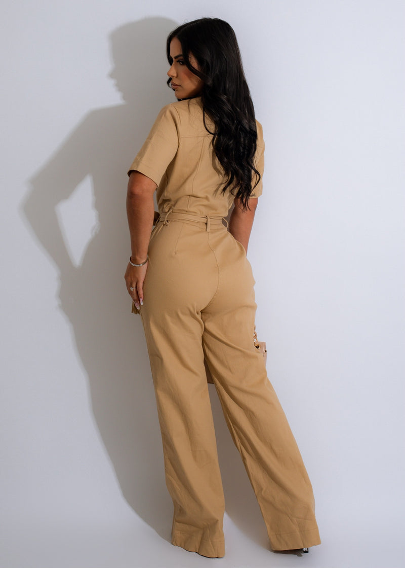 Between Them Cargo Jumpsuit Nude