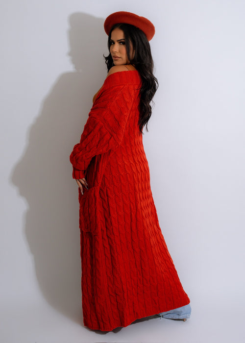 Wrapped In Warm Knitted Cardigan Orange
