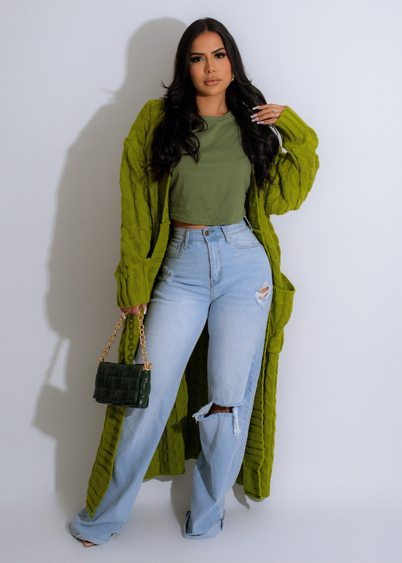 Wrapped In Warm Knitted Cardigan Lime Green