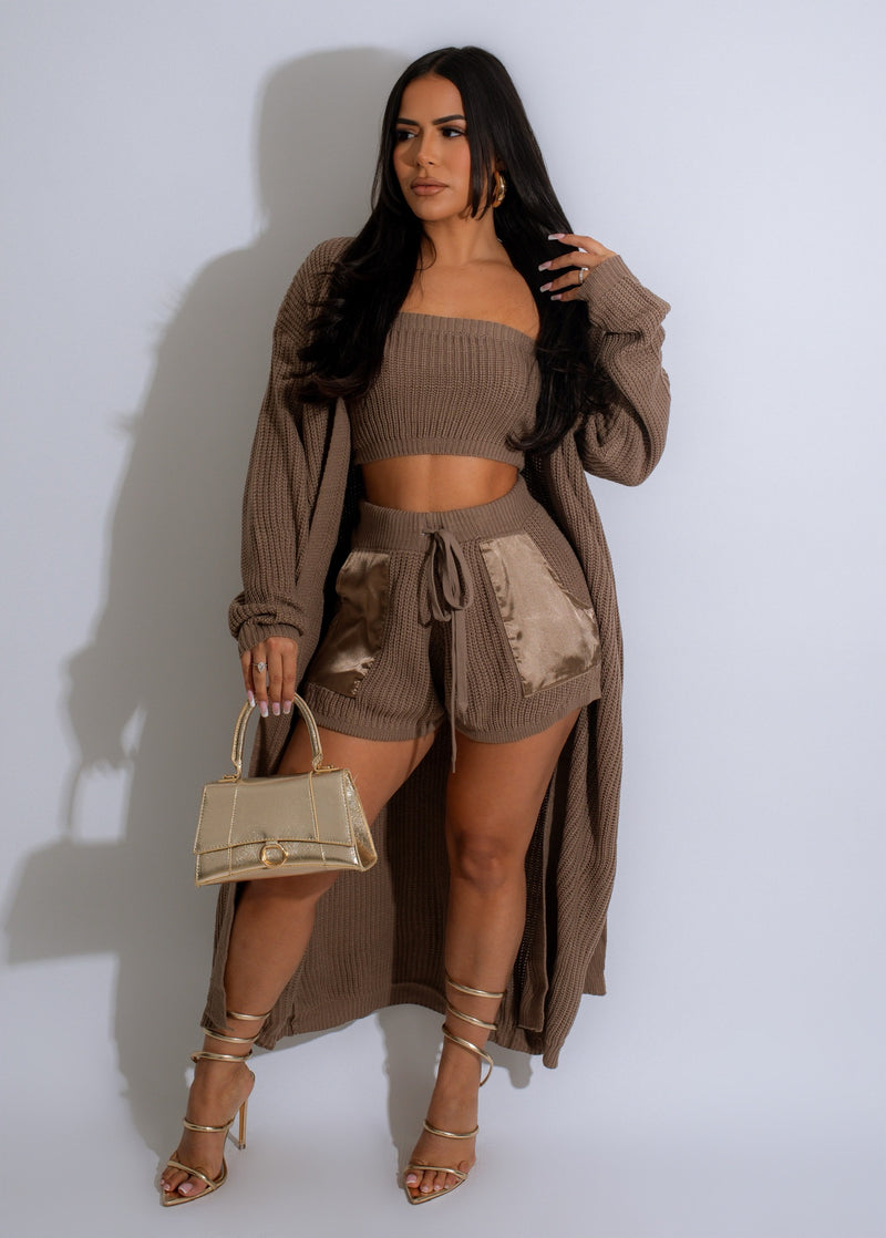 You Are Autumn Knitted Short Set Brown