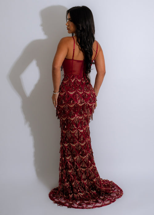 Ladies Night Sequins Maxi Dress Red
