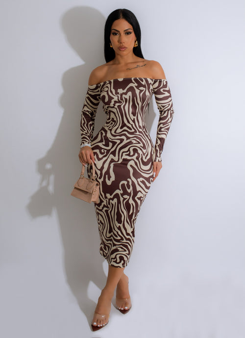 Tint Of Love Ruched Midi Dress Brown