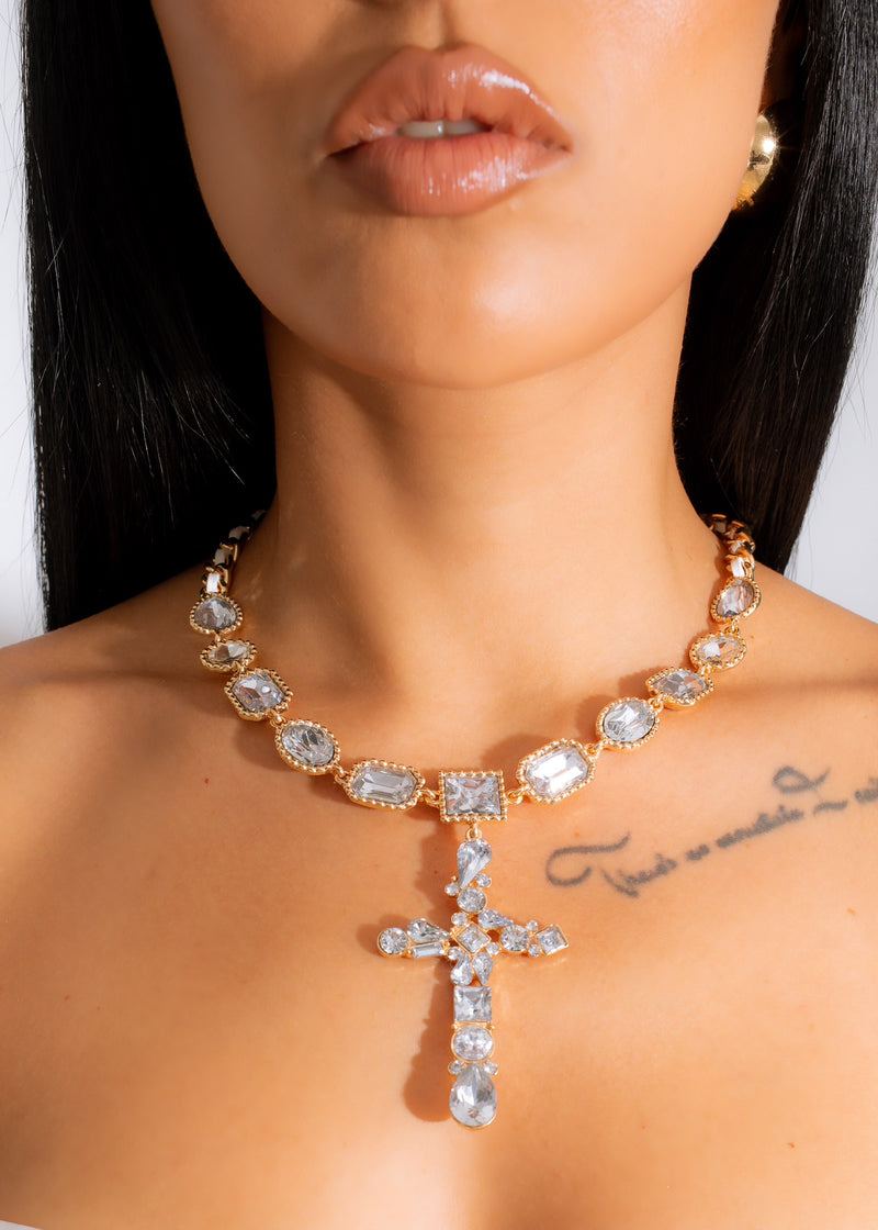 Heavenly Sent Cross Necklace Set White