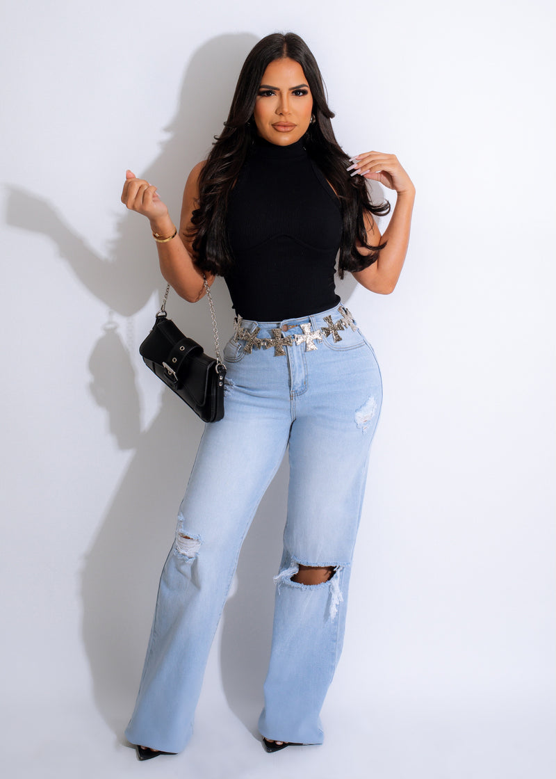 Just Like Ribbed Bodysuit Black