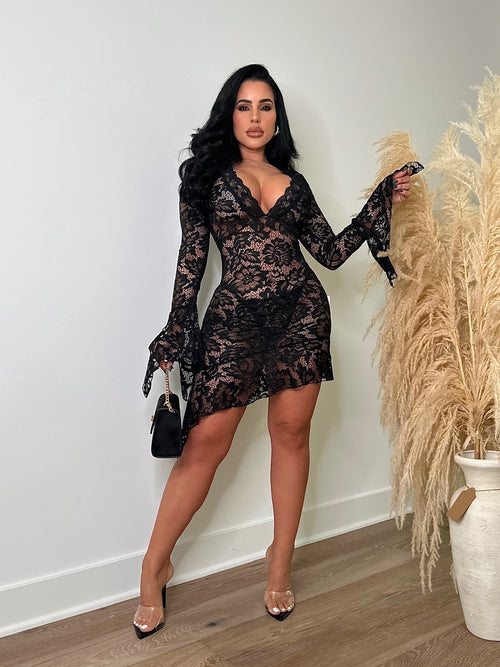 Let It Be Lace Mini Dress Black