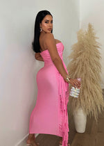 Take A Seat Fringe  Midi Dress Pink