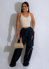 Fashionable Cut Out Denim Jean with Stylish Frayed Hem