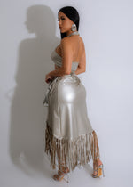 Faux leather skirt set with metallic silver fringe details