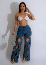 Together Diamonds Cut Out Jeans in light blue wash, front view