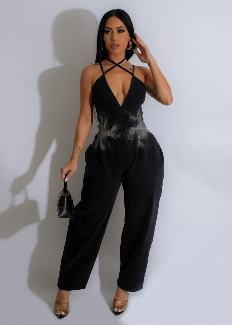 Stop And Stare Denim Jumpsuit Black