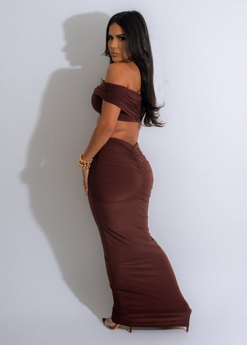Really Special Ruched Skirt Set Brown
