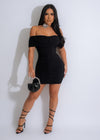 Close up of the Classic Vibe Ruched Mini Dress Black with elegant ruched details and a flattering silhouette