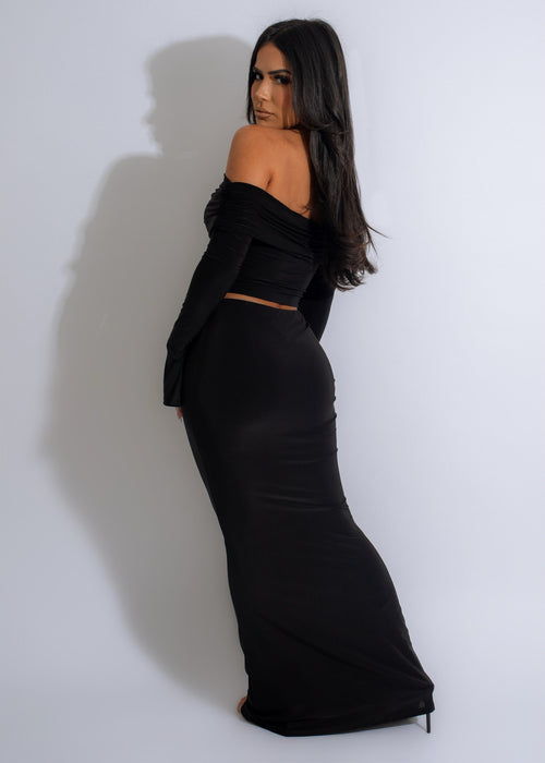 Irresistible Love Ruched Skirt Set Black
