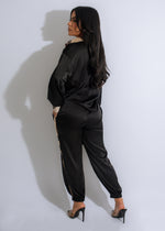 To Be Loved Silk Jogger Set Black