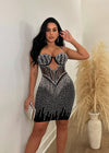 In Public Diamonds Pearls Mesh Mini Dress Black