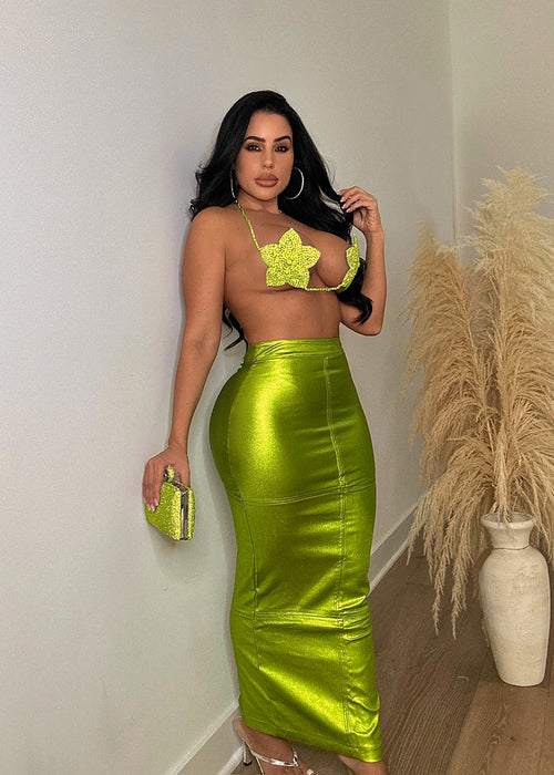 Affirmative Action Metallic Skirt Green