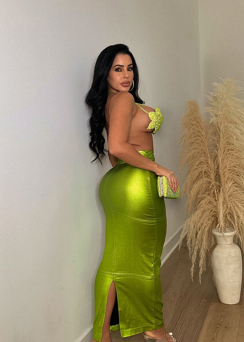 Affirmative Action Metallic Skirt Green
