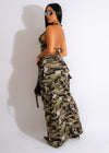 Two-piece matching outfit with camouflage print in earth tones