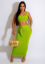  All Your Love Bandage Skirt Set Green - Side view of the bandage skirt set showcasing its flattering fit 