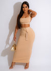  All Your Love Bandage Skirt Set Nude - Side view of the skirt and top set showcasing the body-hugging fit and stylish design 