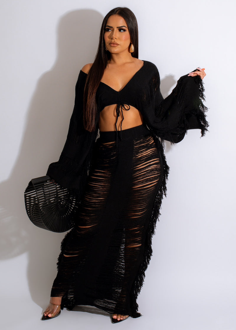 Stunning black crochet skirt set with a hot and trendy design