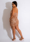 Beautiful rose gold sequin mini dress with a faded love design
