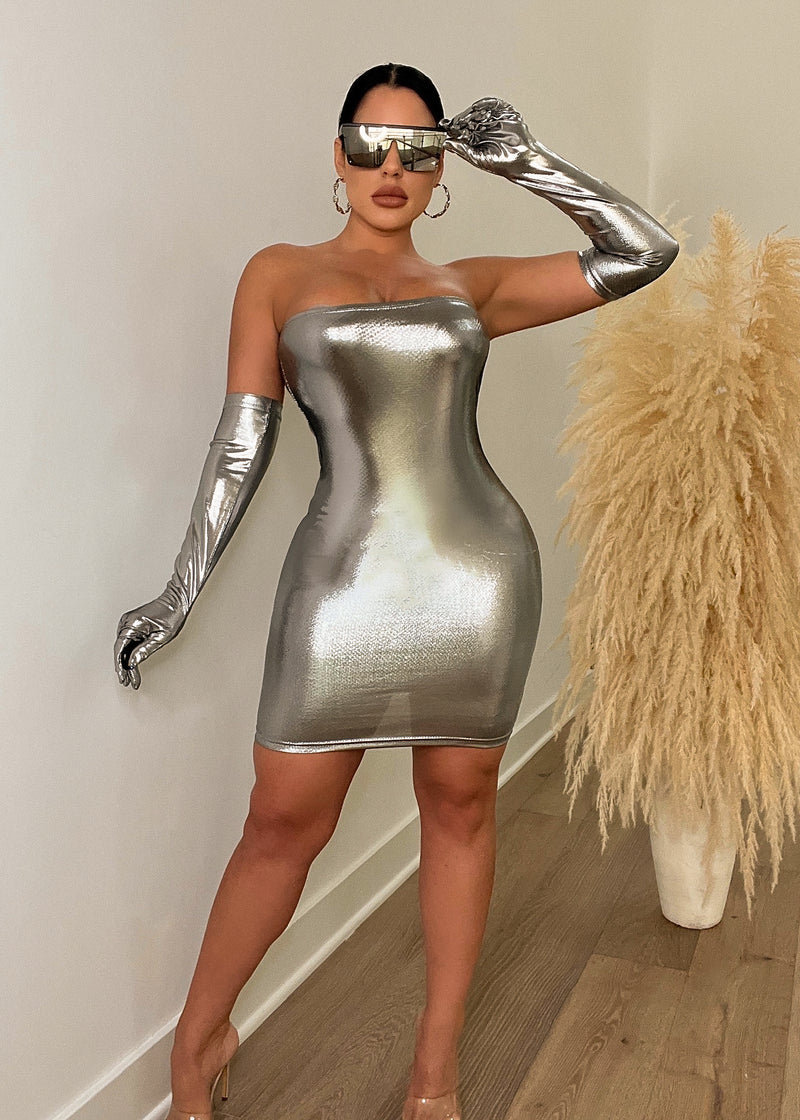 Spice Me Metallic Mini Dress Silver