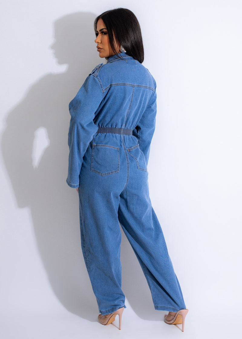 When You Believe Rhinestones Denim Jumpsuit