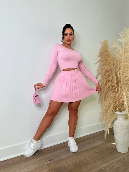 Come Back To Me Pleated Skirt Set Pink