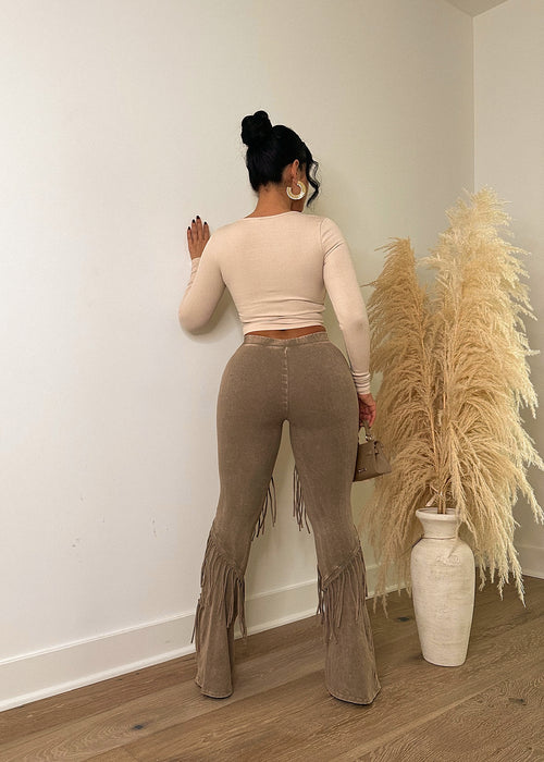 Intimidate You Flare Fringe Legging Nude